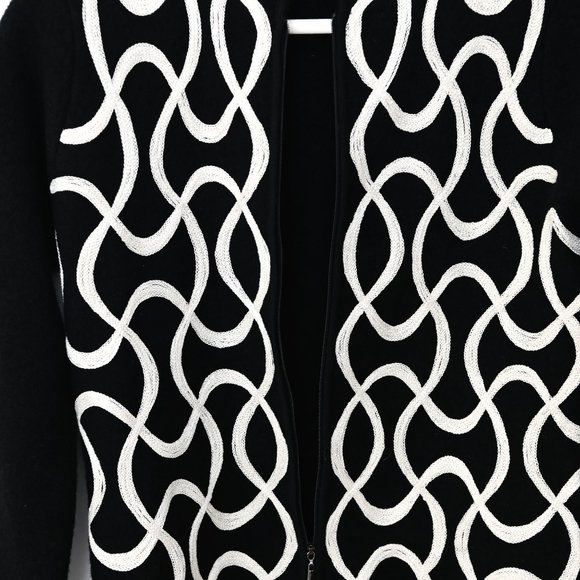 TALBOTS Black Zip Up Wool Sweater Jacket with White Sartouche Braid - Size PM - Picture 6 of 14